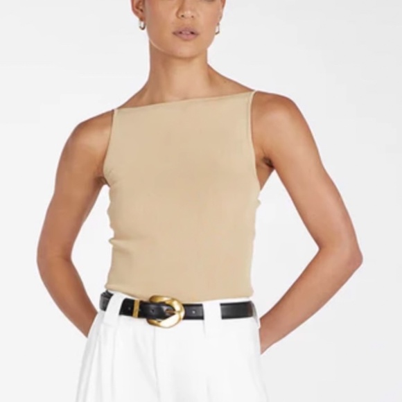 NEW DISSHTaylor Sand Knit Tank Beige Khaki Stretchy Clean Fit minimalist - Picture 2 of 9